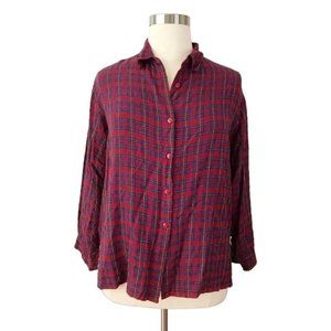 Soft Metallic Plaid Button Up Shirt Red Blue 18/20